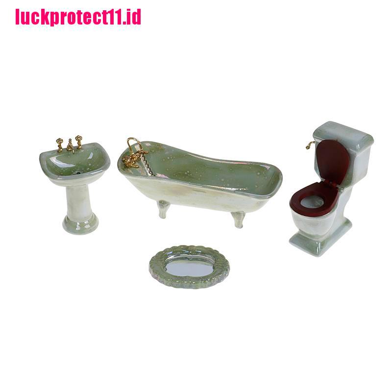 Lucktoy Mainan Miniatur Bathtub / Toilet / Wastafel Bahan Porselen Warna Hijau Untuk Aksesoris Rumah Boneka 1: 12