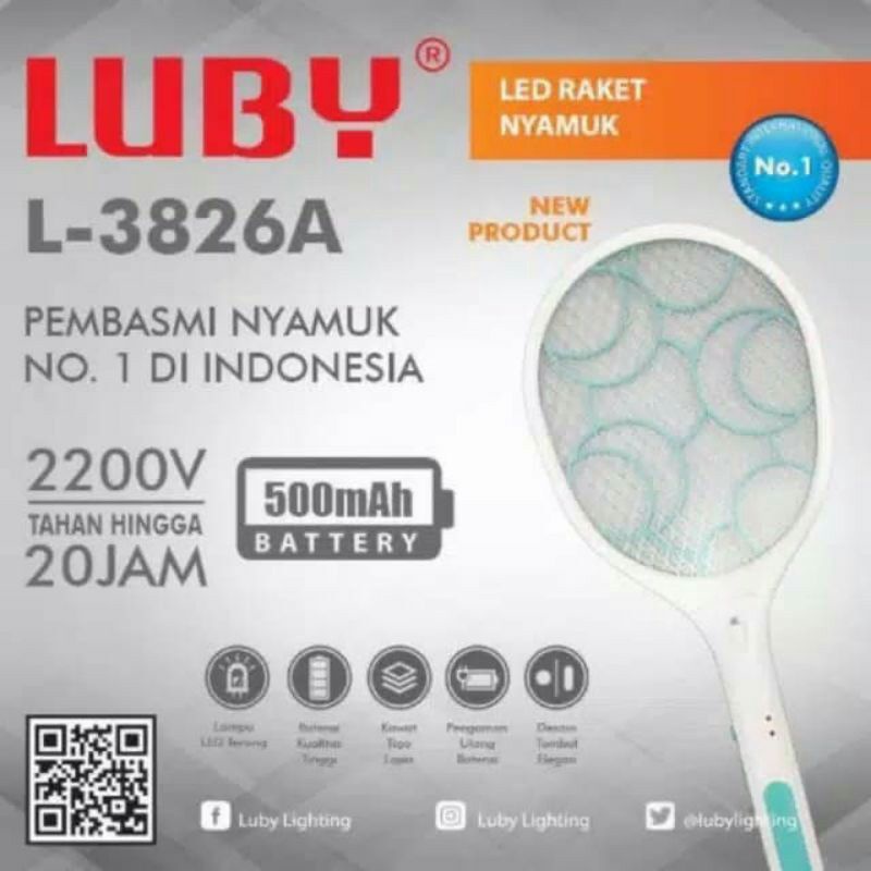 RAKET NYAMUK CAS 3826A LAMPU LED MERK LUBY