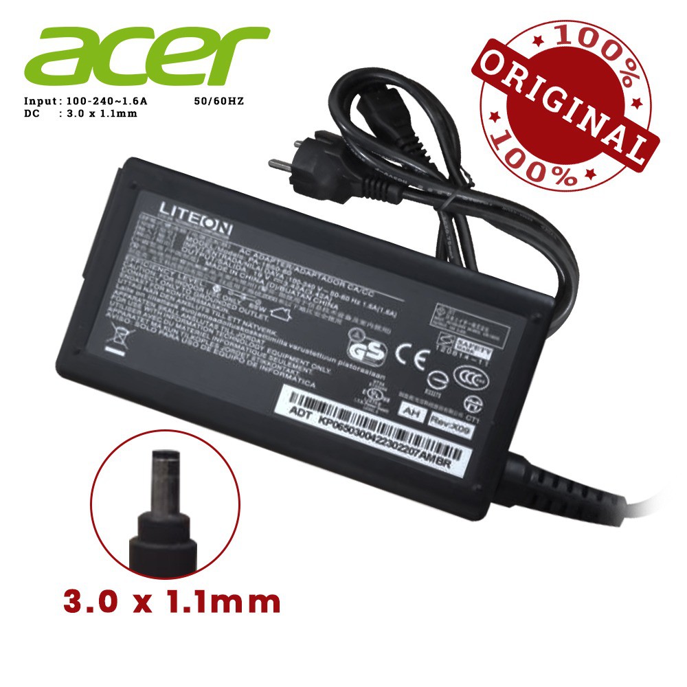 ACER Adaptor Charger Laptop 19V-3.42A DC 3.0x1.1mm S5 S3 S7 W700 W710