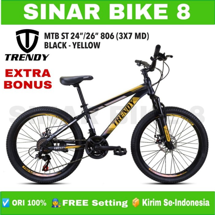 Sepeda Gunung Ukuran 24 &amp; 26 Inch MTB TRENDY 806 Discbrake 21 Speed