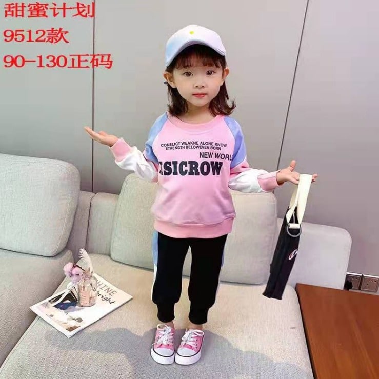 Promo !! Setelan baju lengan panjang - setelan new word msicrow import uk 1-5thn (putih, biru, pink)