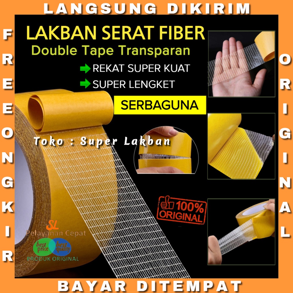 Double Tip Kuat Tahan Cuaca Indoor Outdoor Super Lengket Lakban Serat Fiber Filament Grid Serbaguna