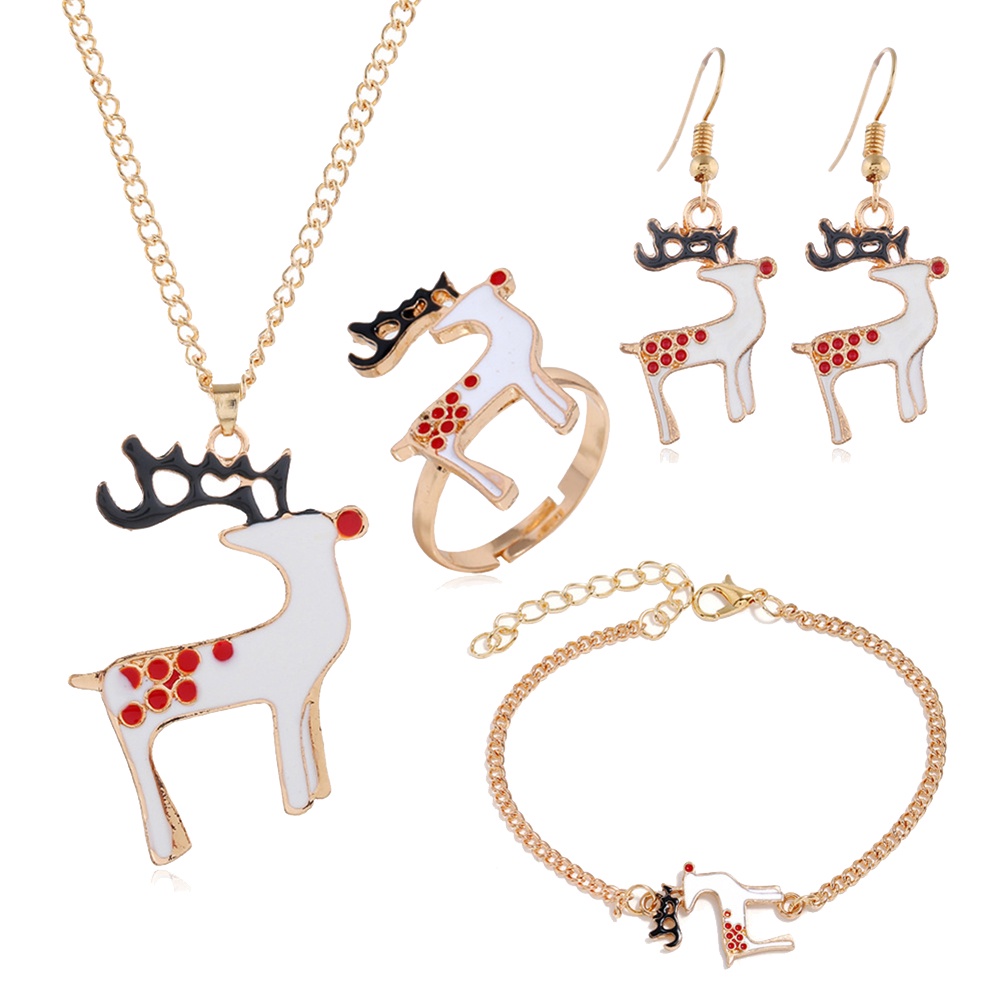 Hu Hu Hu Hu Hu Alat Bantu Pasang Kacamata♡ Set Perhiasan Kalung Gelang Cincin Anting Bentuk Pohon Natal Santa Elk Bell Untuk Wanita