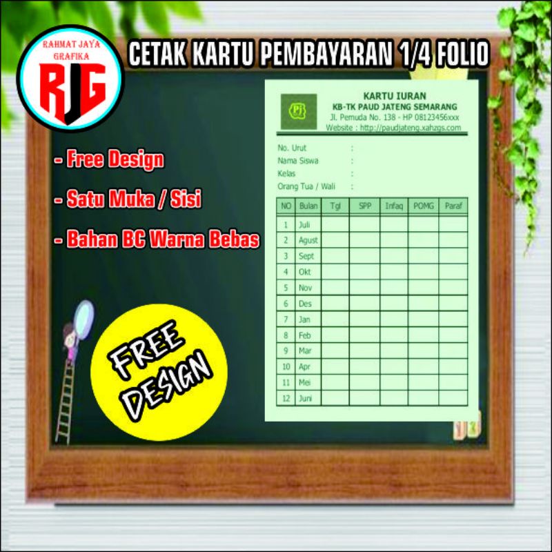 CETAK KARTU IURAN WARGA, KARTU SPP, KARTU INFAK, KARTU IURAN NGAJI, KARTU IURAN CUSTOM 1PAK ISI 100