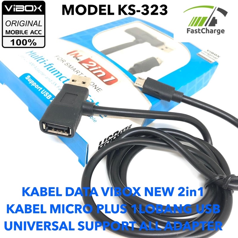 NEW KABEL DATA VIBOX 2in1 KABEL MICRO PLUS 1LOBANG USB UNIVERSAL SUPPORT ALL SMARTPHONE ADAPTER KS-323