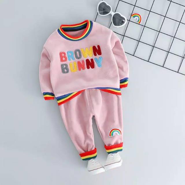 Sweater anak musim dingin Setelan baju anak winter plus velvet cashmere letter print long