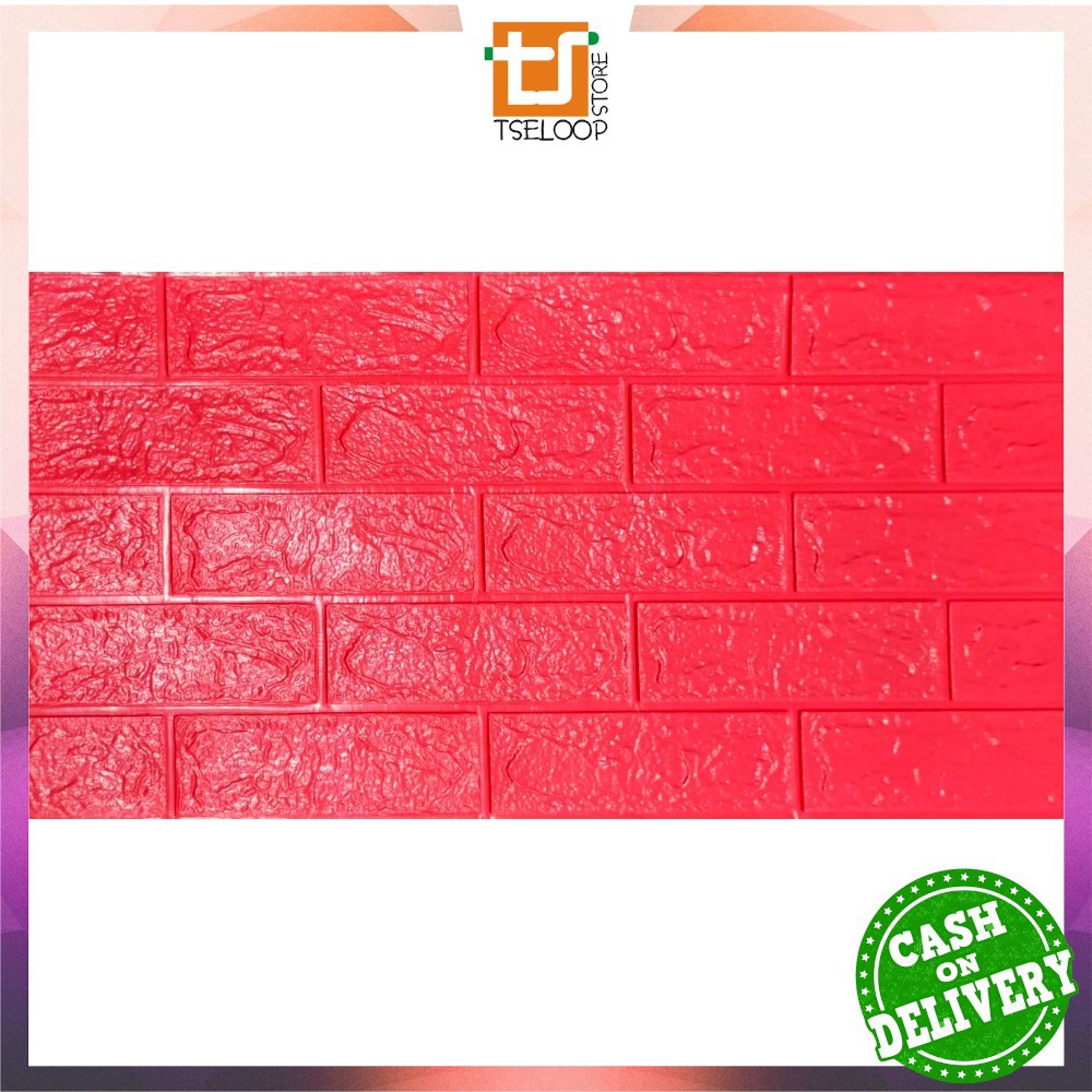 OFM-C206 Wallpaper Dinding Foam 3D Kecil Motif Batu Bata / Walpaper Stiker Dinding Dekorasi Kamar-Batu Bata MERAH