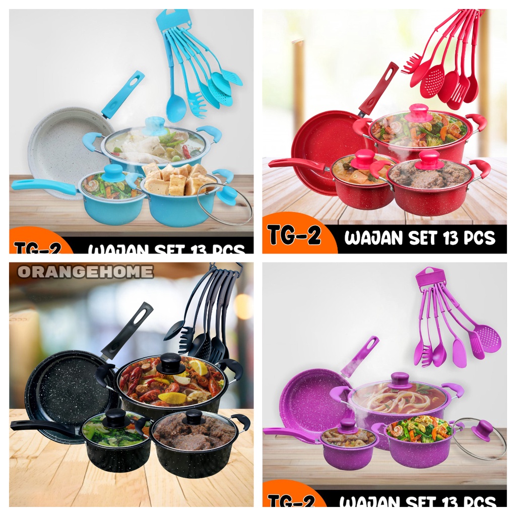 diskon Panci Set 13 Tanpa Tutup Penyok Cookware Panci Penggorengan Tg 2 Panci Serbaguna Warna