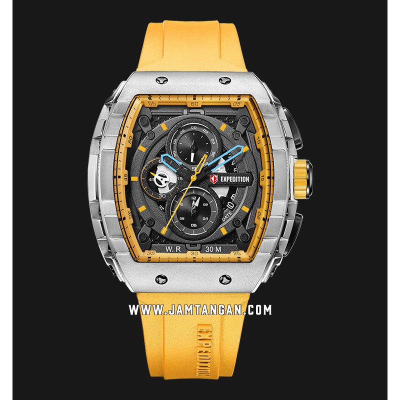Expedition E 6782 MC RSSYLBA Chronograph Men Black Dial Yellow Rubber Strap