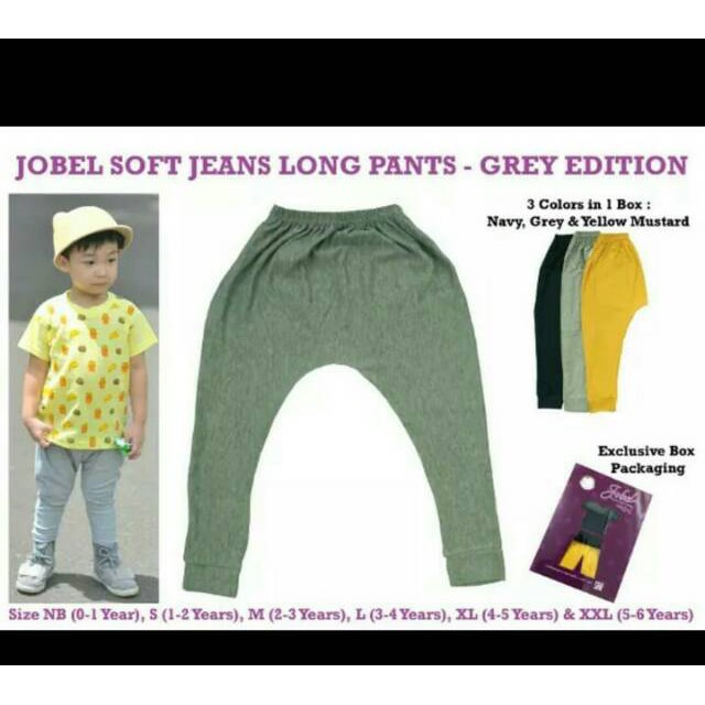 Kazel Jobel Soft Jeans Long Pants Grey Edition Celana Panjang Rumahan Anak Isi 3 Pcs