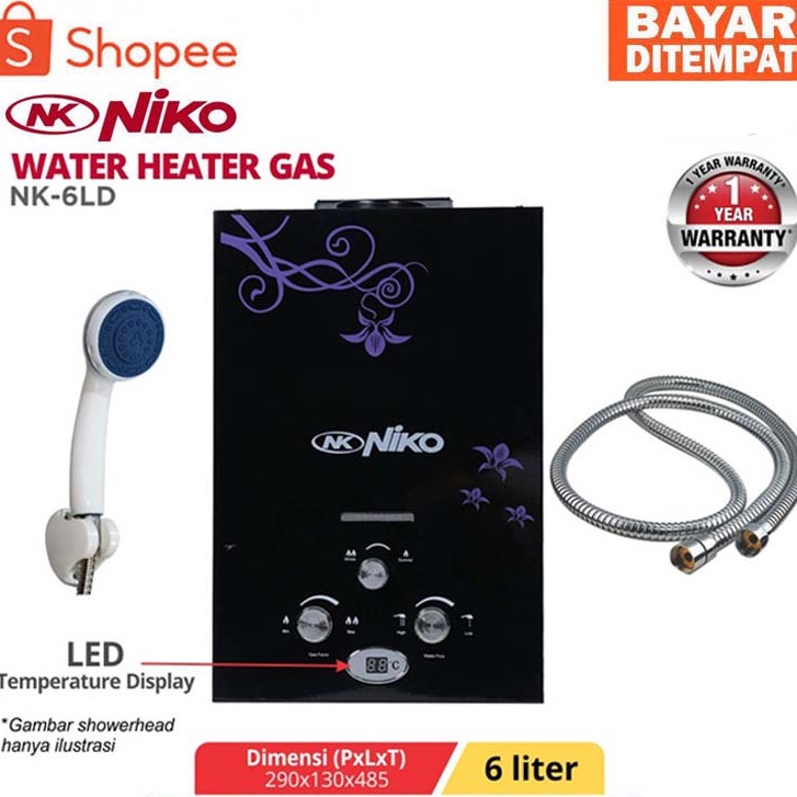 Niko NK-6LDN Pemanas Air Gas Dinding 6 L/min Digital LED Display