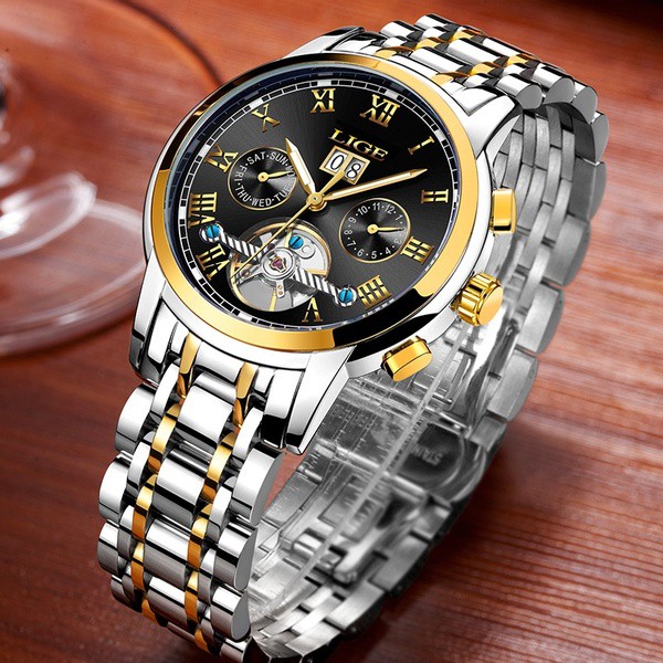 Jam Tangan Pria LIGE Multifunctional Automatic Mechanical Watches Men