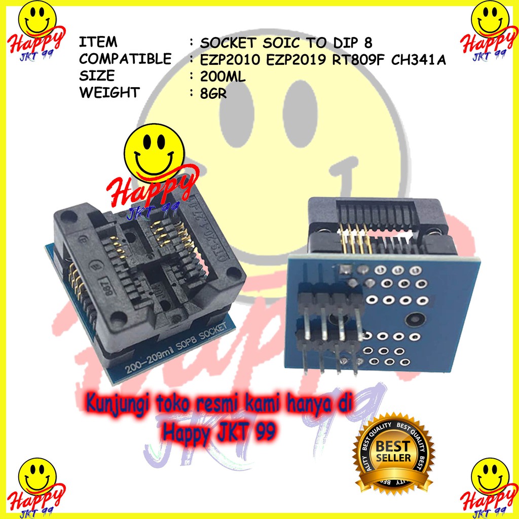 [ HAPPY JKT 99 ] SOKET IC CLIP SOCKET SOP8 DIP8 JEPIT CONVERTER 200ML 200 ML 150ML 15 ML 0,65ML 65ML