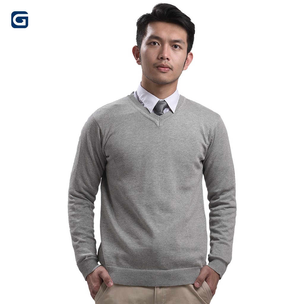 Gomuda Sweater Rajut Pria V Neck Polos Abu Muda Shopee 