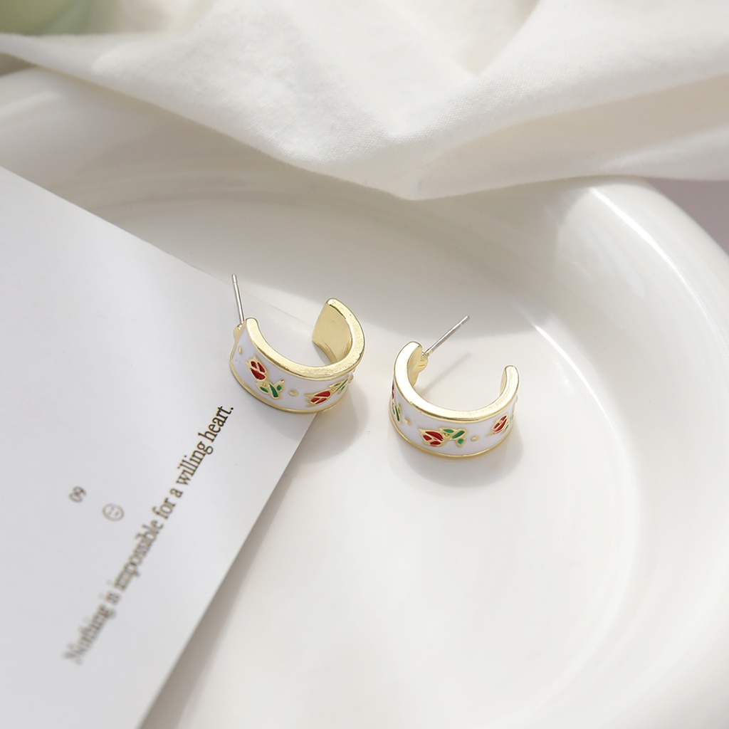 Anting Bentuk C Desain Bunga Tulip Gaya Korea