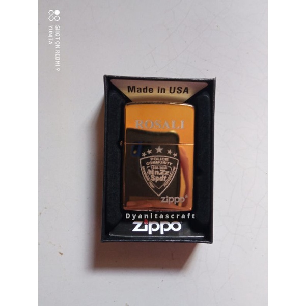 CUSTOME NAMA DAN LOGO KOREK ZIPPO GOLD GLOSY WARNA EMAS