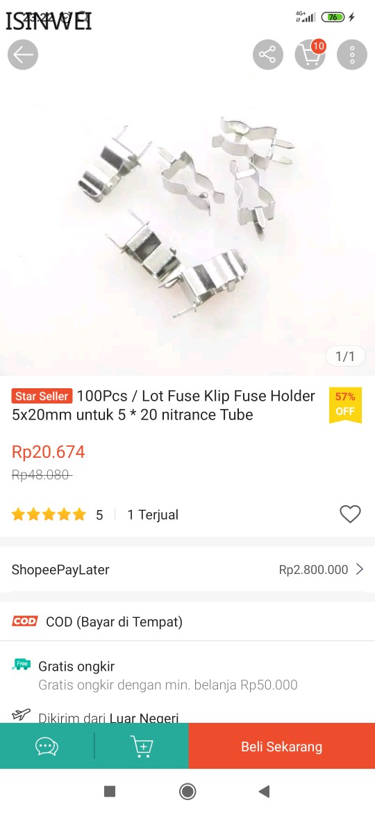100pcs / Lot Fuse Klip Fuse Holder 5x20mm Untuk 5 * 20 Nitrance Tube