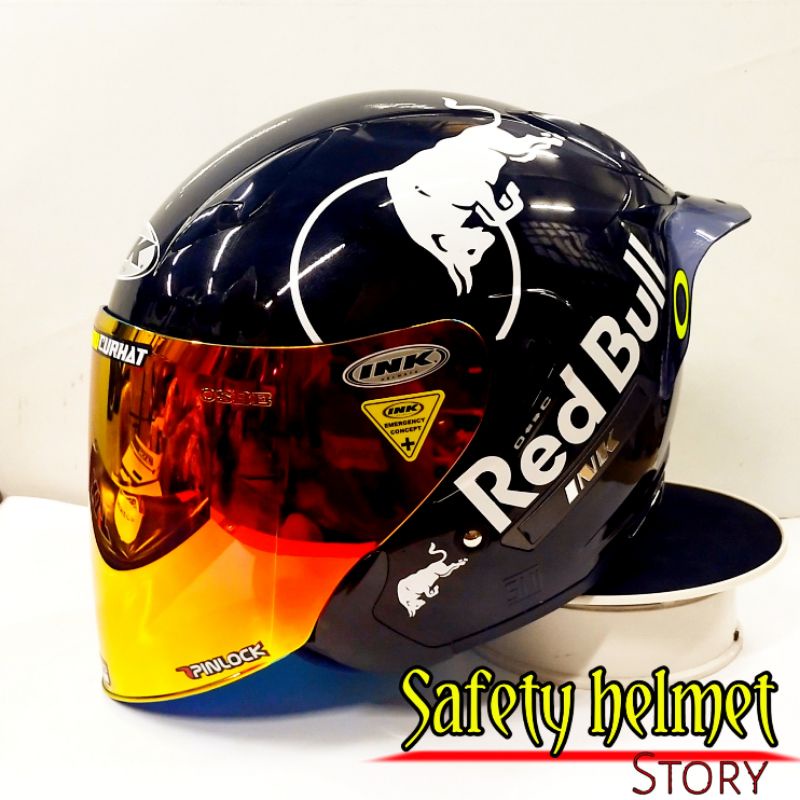 Helm INK METRO 2 solid White modif Paket Ganteng (White redbull)Helm original-P.G BLACK KC RED