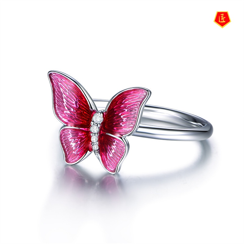 [Ready Stock]Creative Enamel Butterfly Ring Color Gem