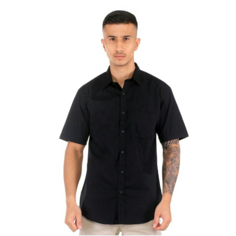 RGB kemeja formal lengan pendek polos hitam by RGB clothing company
