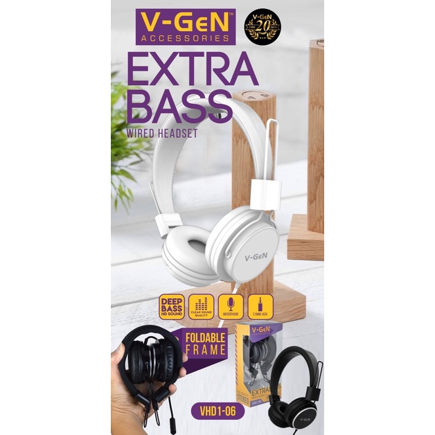 Headset V-GeN VHD1-06 Wired Extra Bass Headphone Foldable Frame VGEN