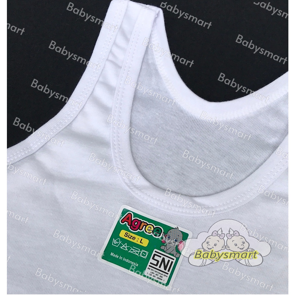 Babysmart - 12 PCS Kaos Dalam / Singlet Anak Putih AGREE KIDS 100% Katun usia 0 - 12 tahun Size S, M, L, XL, XXL