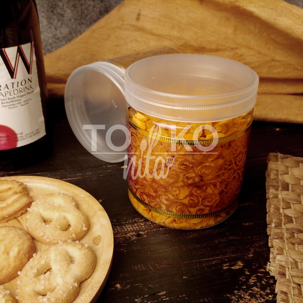 Toples plastik PET jar premium tutup transparan 500 600 ml / 250 300 gr untuk kue kering