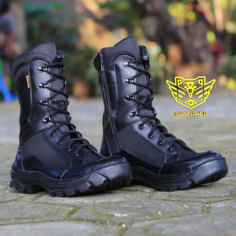 SEPATU PDL KULIT KOMBINASI KORDURA ANTI AIR PAKAI RESLETING SUDAH DI SOL KELILING MERK BROTRHER PHOENIX