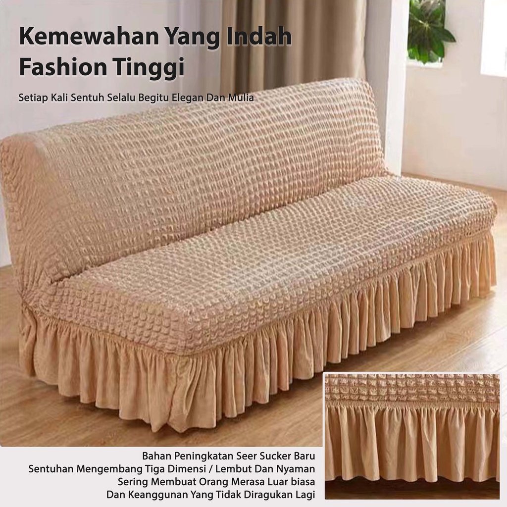 Cover Sofa Bed Sarung Sofa Bed Elastic Sofa Bed Cover With Skirt / Penutup Sarung Alas SofaBed Elastis Tebal Polos Renda
