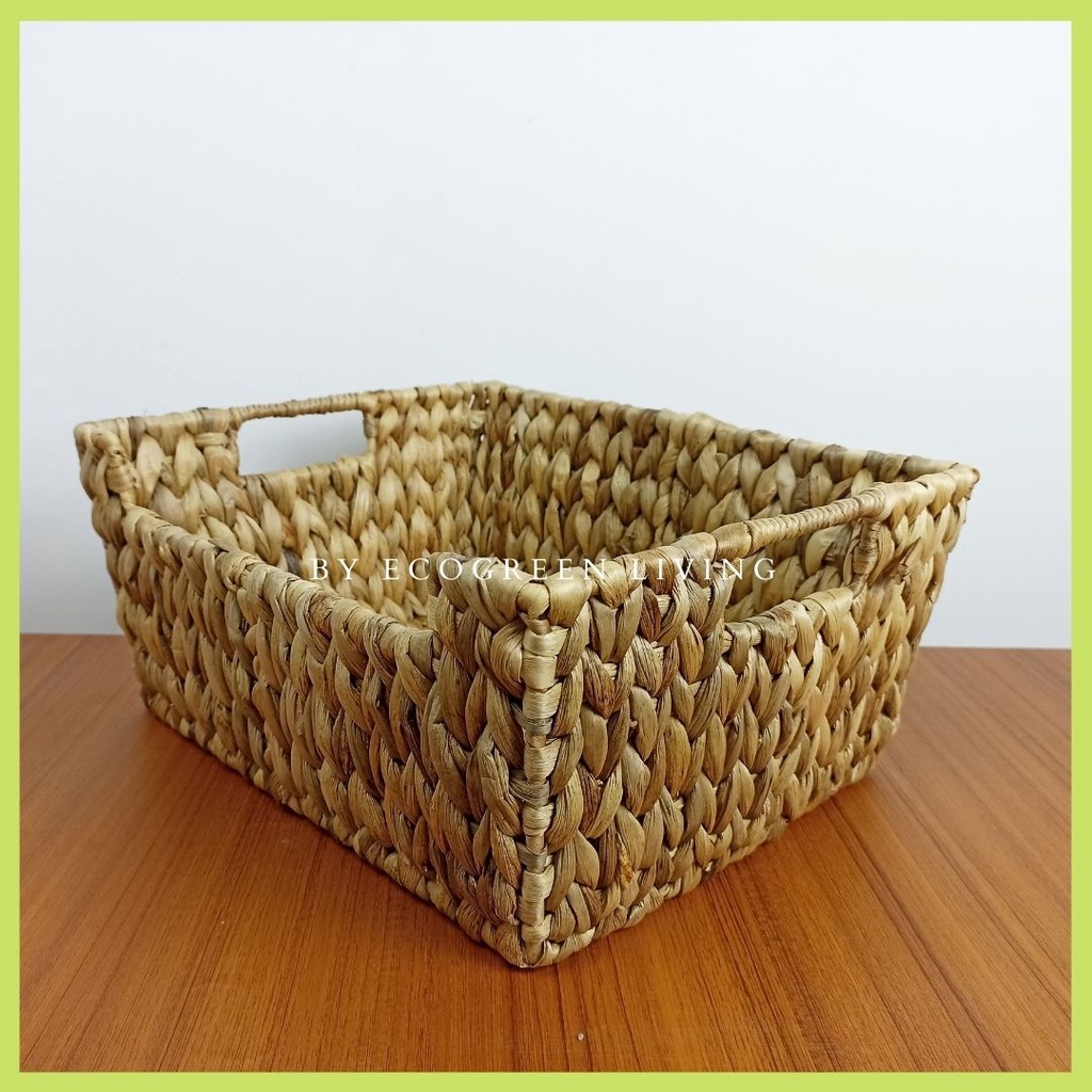 BW- 001 Storage Baskets, Hand-Woven Open-Front Bins with Handles Waterhyacinth