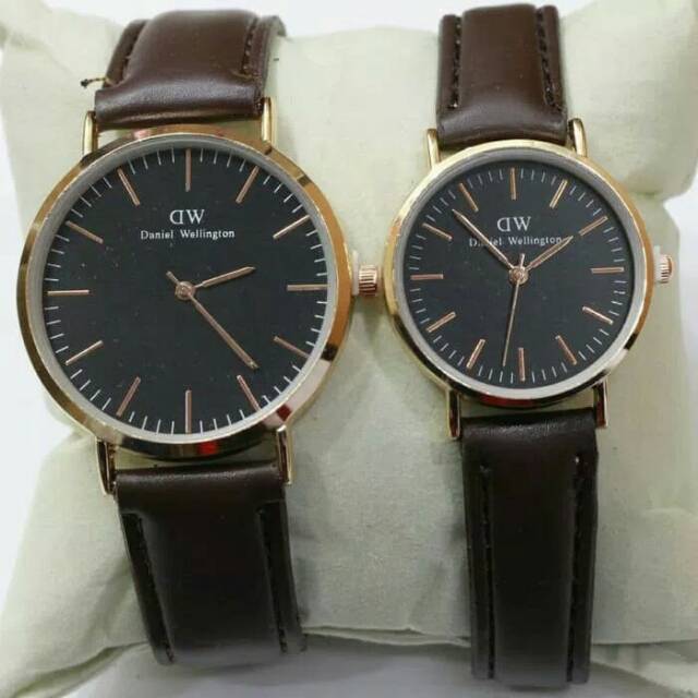 JAM TANGAN COUPLE DANIEL WELLINGTON KULIT COKLAT UDAH FREE BOX