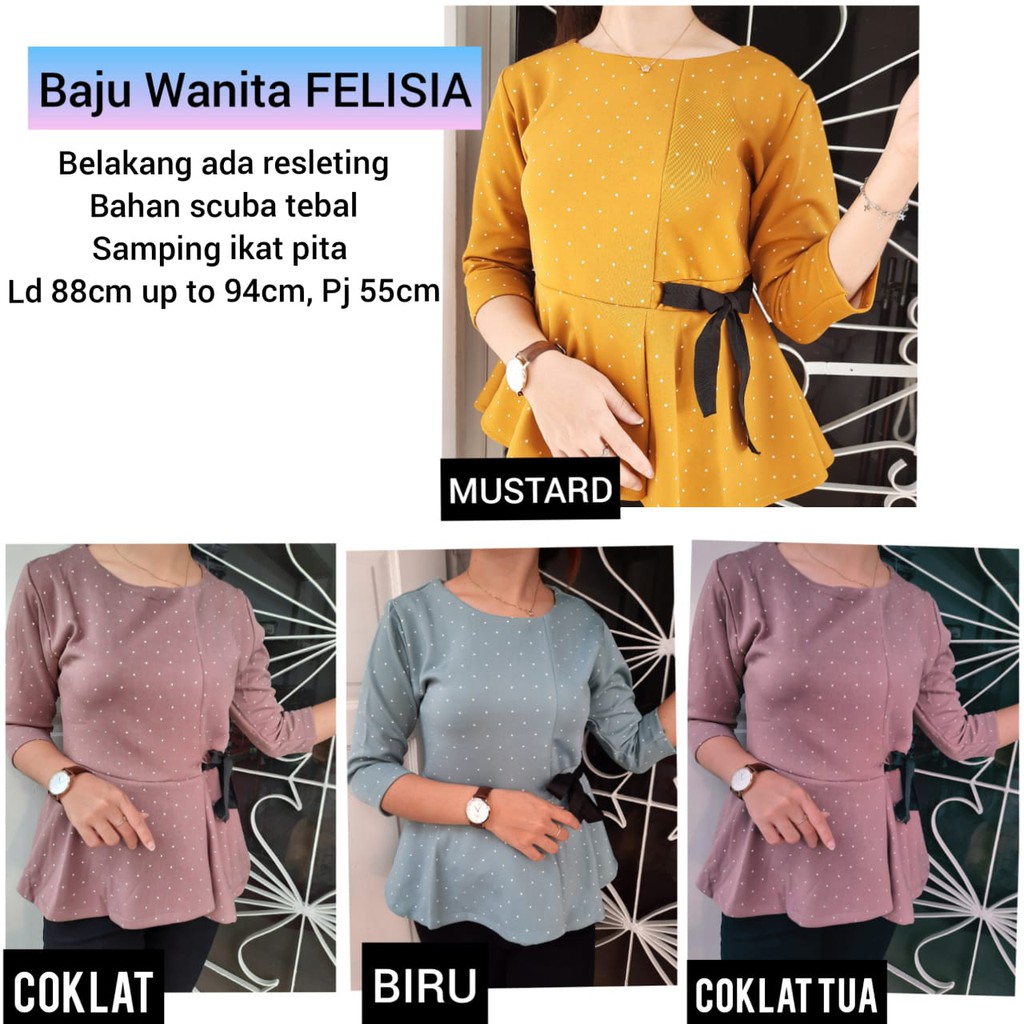 TOTOTAshop. Baju Wanita FELISIA MG, Bahan scuba premium, motif polkadot.