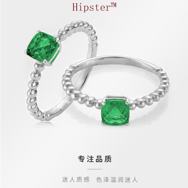 European and American New Popular Elegant Temperament Entry Lux Emerald Square Rhinestone Ring