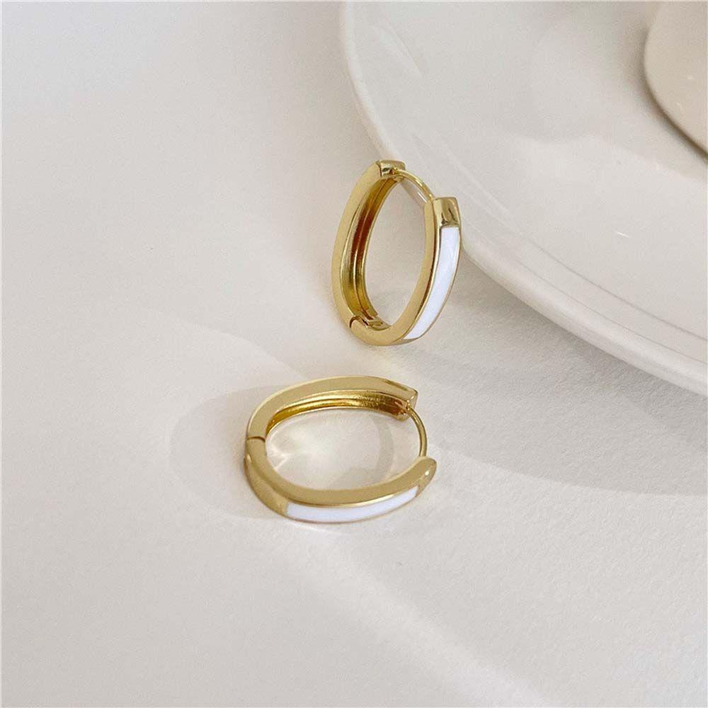 Needway Wanita Anting Hoop Kepribadian Sederhana Perhiasan Fashion Oval Bulat Gadis Stud Earrings