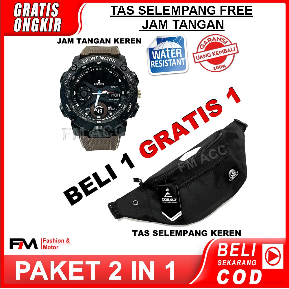 Tas Selempang Waisbag Pria GRATIS Jam Tangan Pria, Jam Tangan Keren,Terbaru Import Exclusive-Choklat