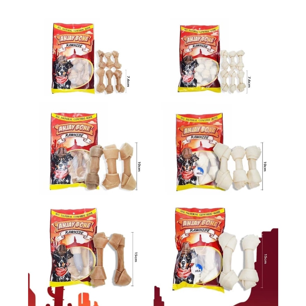 Snack tulang tulangan gigitan anjing anjay bone rasa natural dan milk jual per pack kualitas import