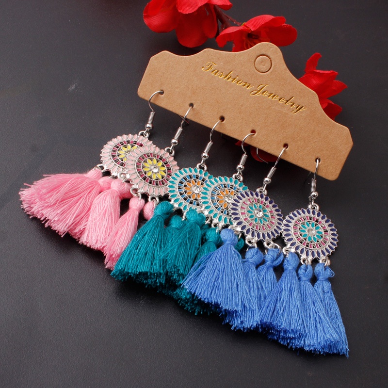 Bohemian anting-anting 3 pasang gaya etnik rumbai anting-anting perhiasan populer kombinasi set fash