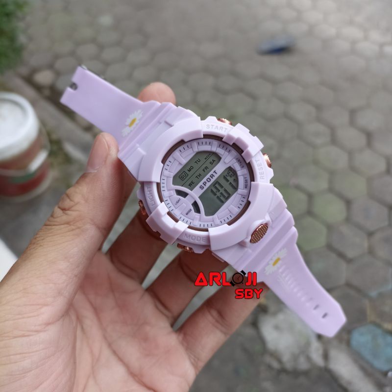 JAM TANGAN WANITA SPORT BUNGA DAISY DIGITAL STRAP RUBBER BUNGA BULAT TERMURAH