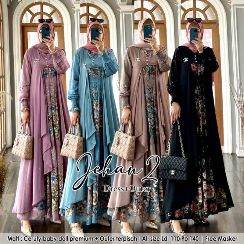 Humaira99 Gamis syari longdress wanita muslimah maxi dress 2in1 jehan 2