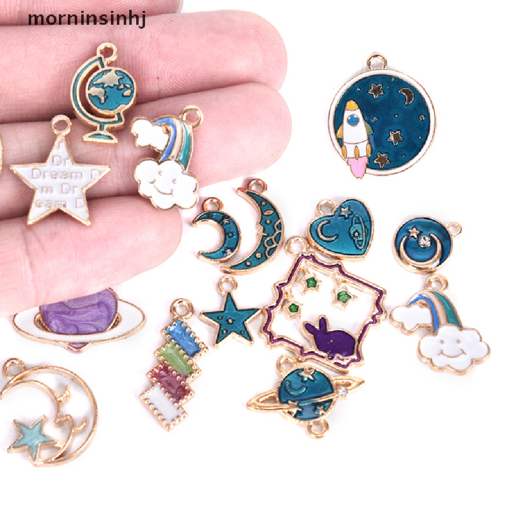 Mornin 15pcs Liontin Enamel Bentuk Bulan Bintang Alam Semesta Untuk Diy Perhiasan