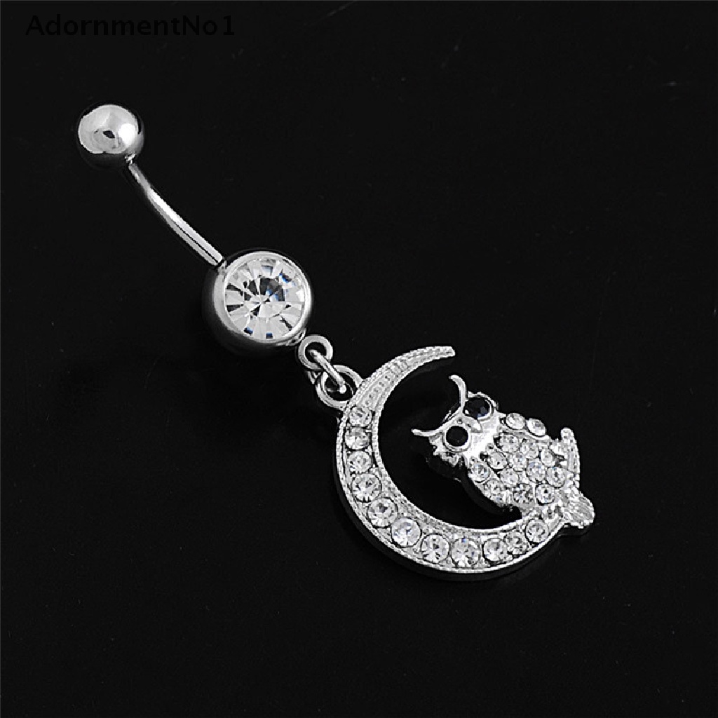 (AdornmentNo1) Anting Tindik Pusar Motif Bulan + Burung Hantu Putih Untuk Perhiasan Wanita