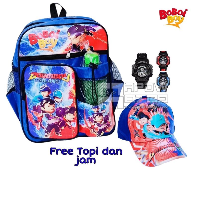 Tas ransel anak karakter Boboiboy gratis topi jam tangan botol minum - tas anak