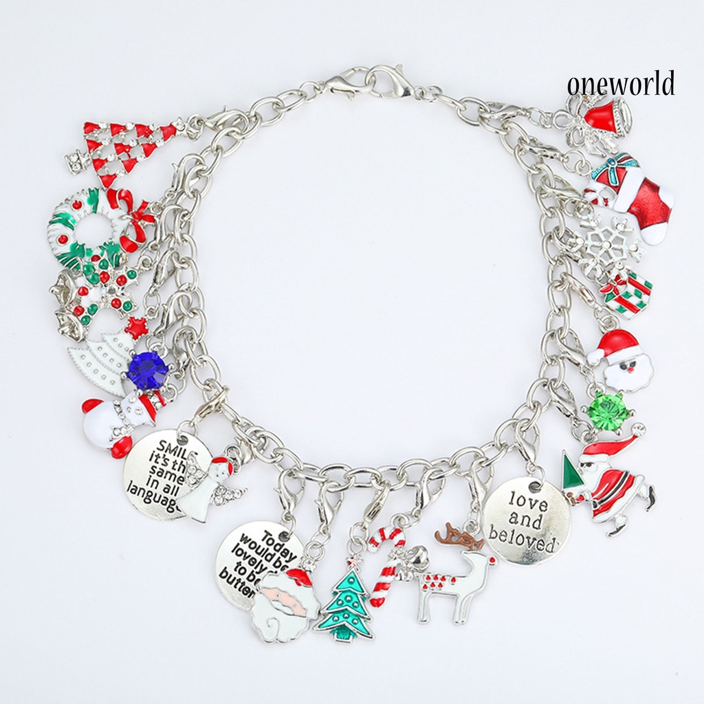 OW@ 2020 Xmas Countdown Calendar Bracelet Santa Elk Sock Pendant Jewelry Making Kit