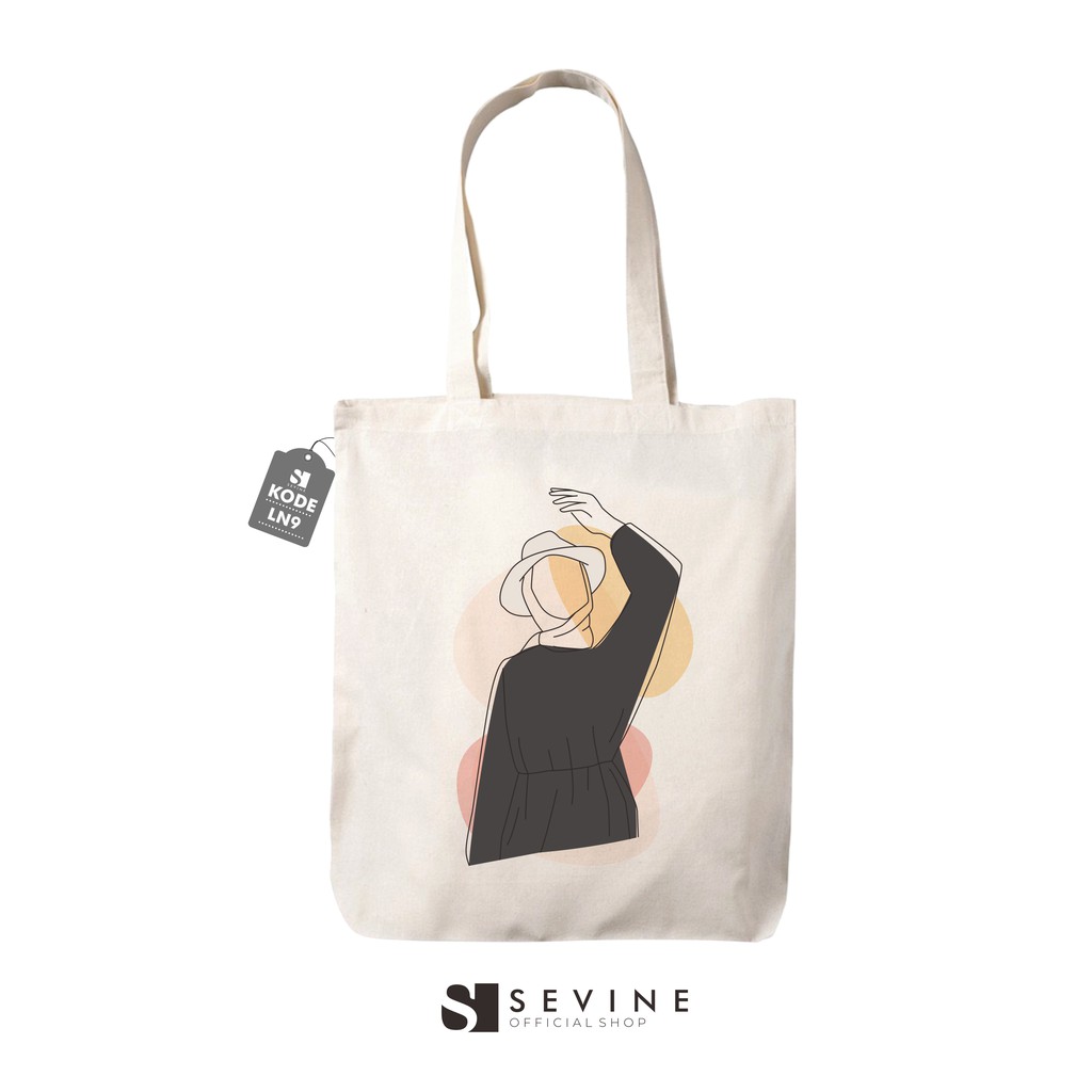 Sevine Tas Totebag Wanita Tote Bag Resleting Aesthetic Line Art Nordic - LN