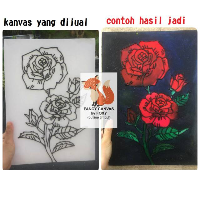 Canvas / drawing / kanvas lukis timbul outline ROSE KOI