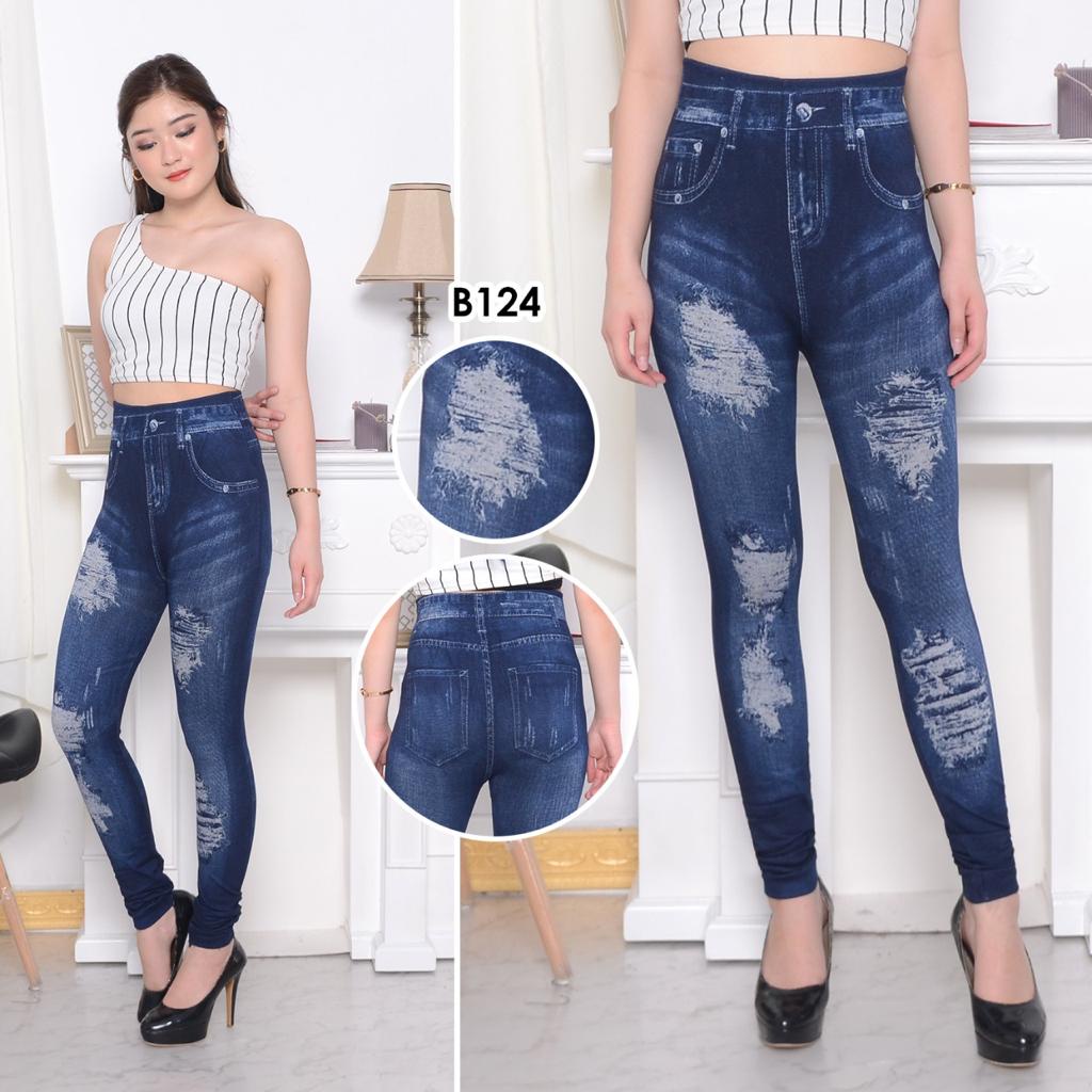 Legging Jeans import Super premium-B124  BLUE