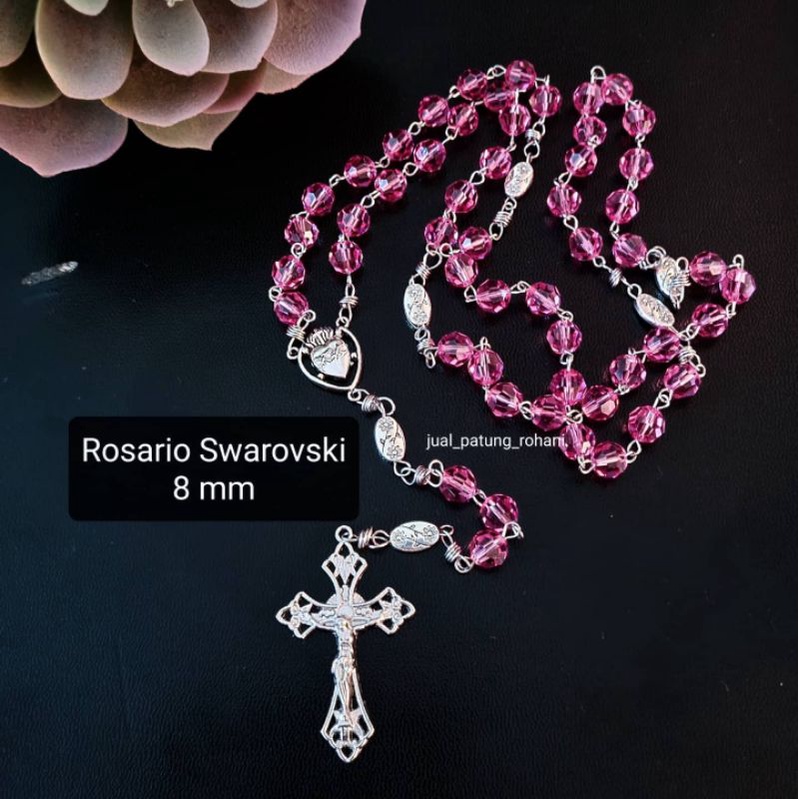 Rosario Swarovski 8 mm pink