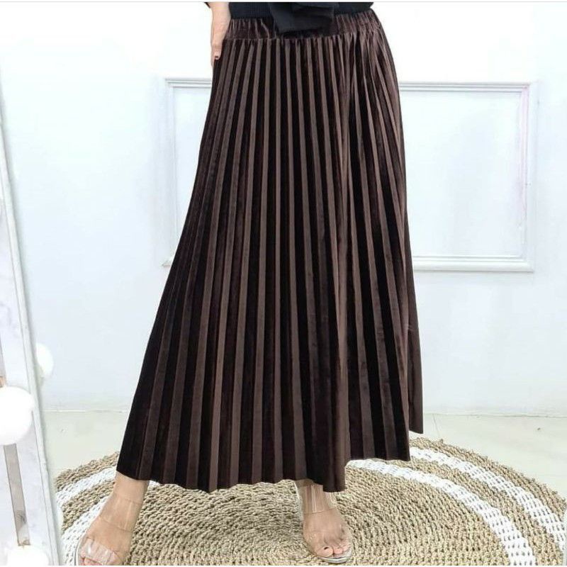 Aulia - Rok Bludru Velvet Plisket Premium // 100℅ Asli Import//Panjang 90 cm
