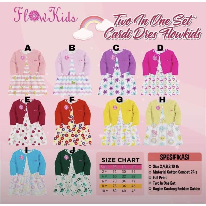 Set Cardi FK size 2-10 tahun Dress Junior/Dress Cardigan anak outer flower kids Junior Flowkid