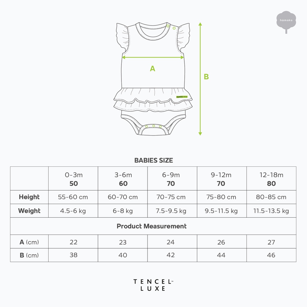 Hamako Ruffle &amp; Frill Bodysuit - Jumper Bayi Perempuan Tencel Bodysuits Frill Setelan Baby Baju Rumah Anak Motif